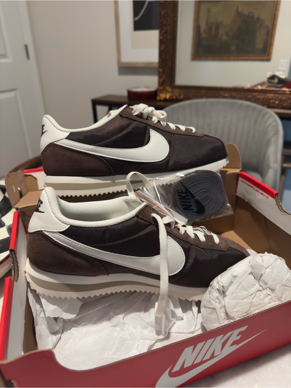 Nike Brown and White Cortez TXT Sneakers